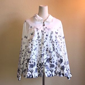 White Floral Light Shirt Jacket, 2X